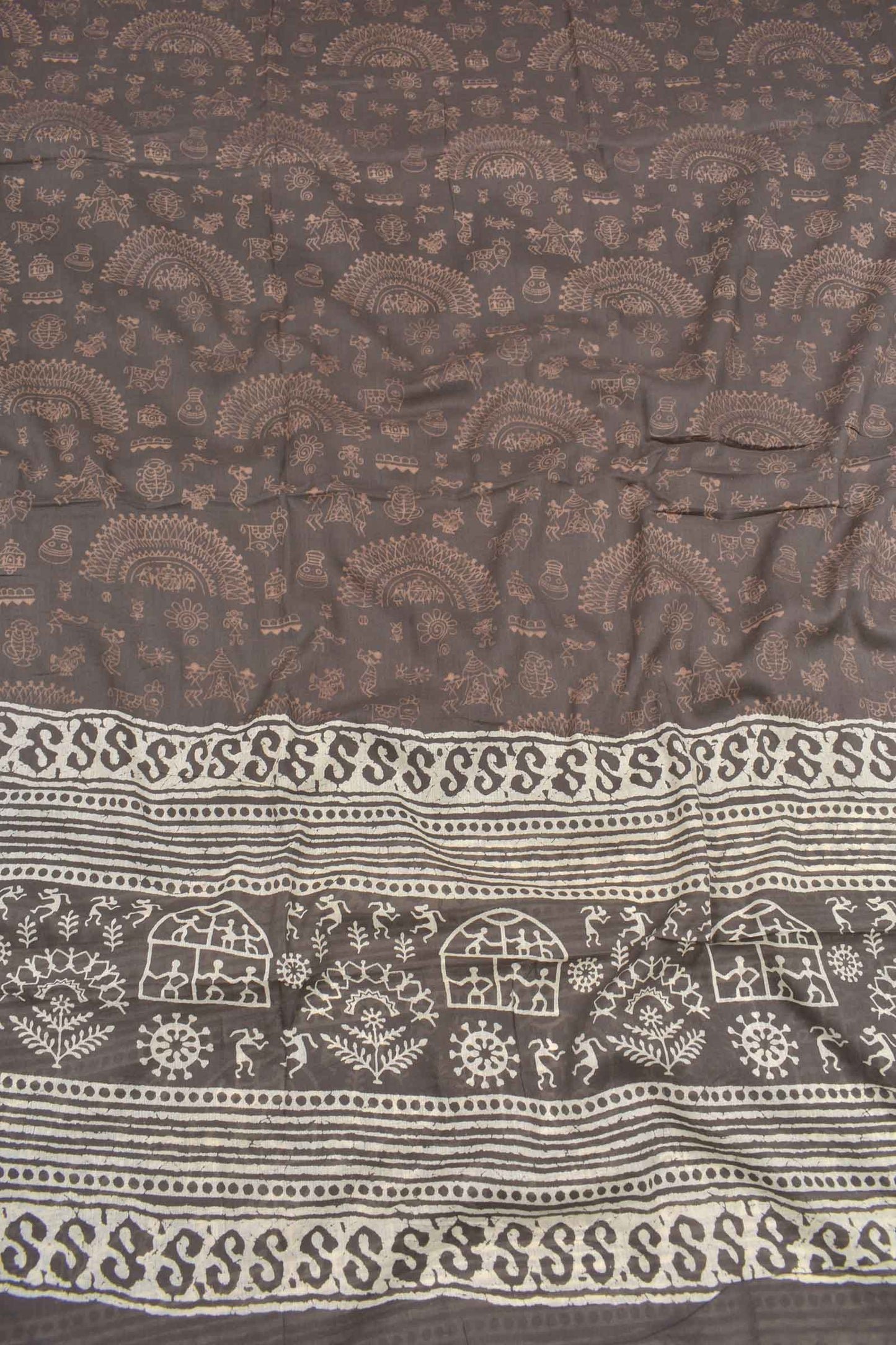 White Cotton Chudithar Material Fancy Embroidery Warli Print Bottom Dupatta Suit