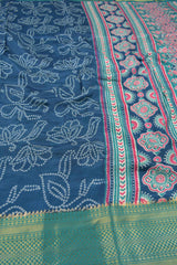 Blue Semi Dola Rangoli Rose Garden Printed Ajrakh Style Pallu Saree