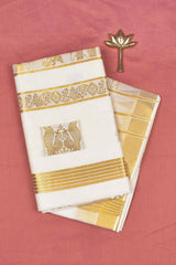 Off White Pure Kerala Cotton Mini Butta Self Royal Arches Pallu Temple Border Saree