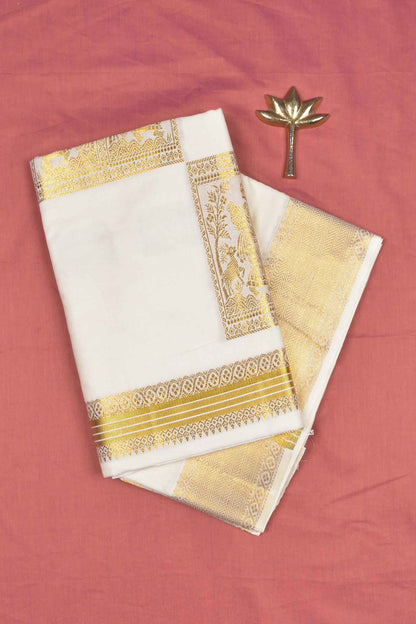 Off White Pure Kerala Cotton Square Butta Grand Squares Pallu Saree