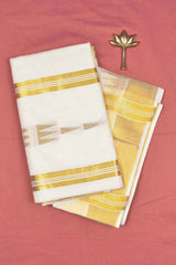 Off White Pure Kerala Cotton Fancy Temple Butta Tower Temple Pallu Saree