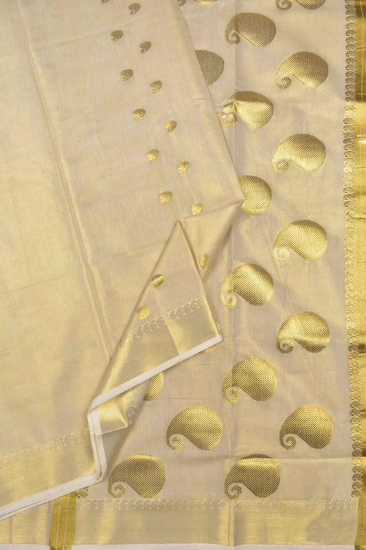 Golden Kerala Tissue Cotton Golden Mango Pallu Saree