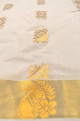 Off White Pure Kerala Cotton Mini Rangoli  Butta Rich Fancy Pallu Saree