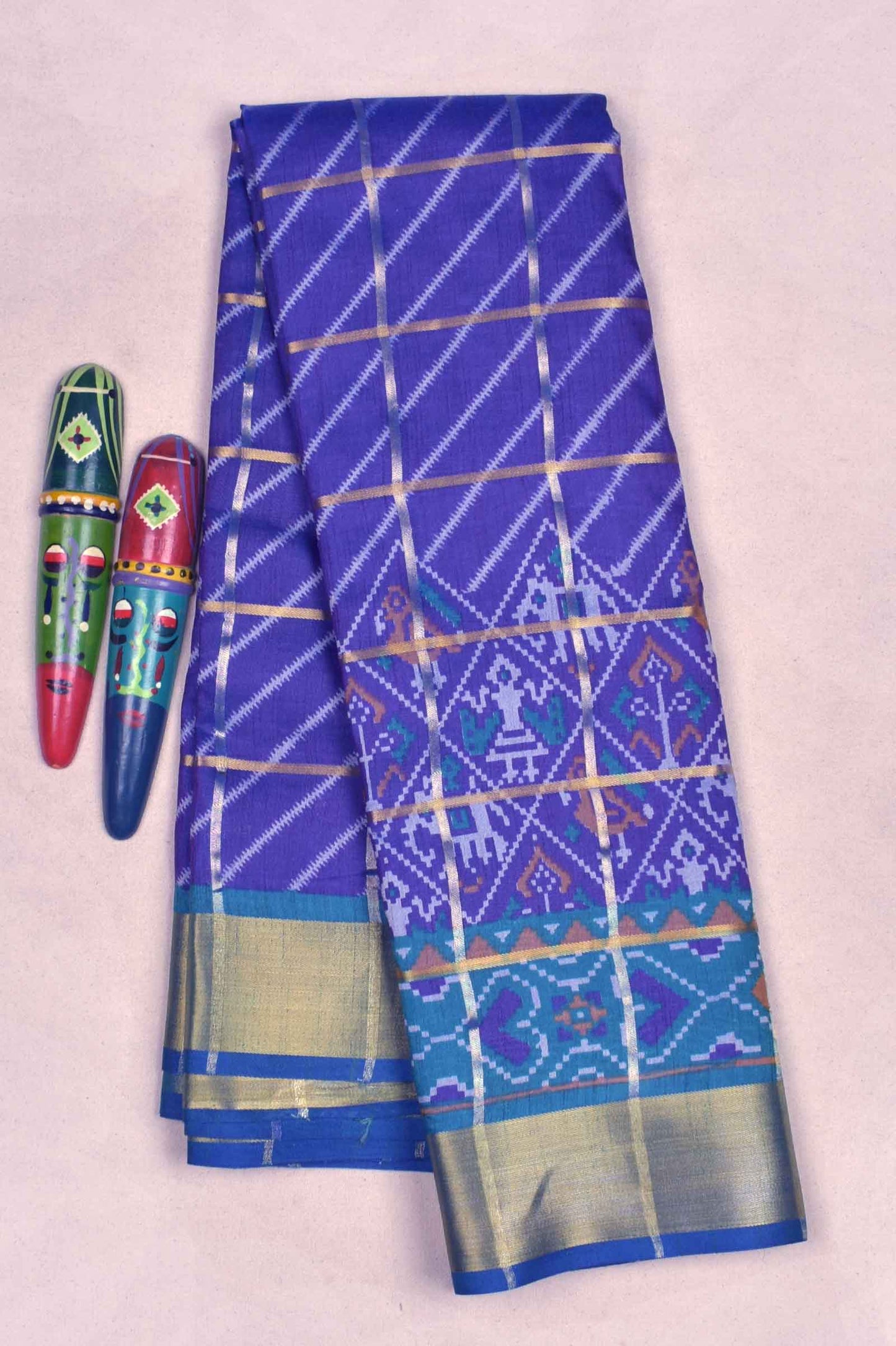 Violet Sana Soft Silk Fancy Patola Check Zari Border Fancy Pallu Saree