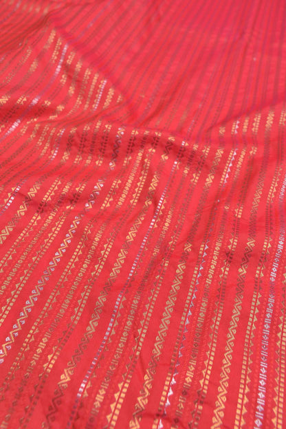 Red Semi Silk All Over Zari Lines Fancy Border Saree