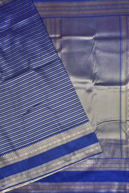 Navy Blue Semi Silk All Over Zari Kolam Lines Temple Border Saree