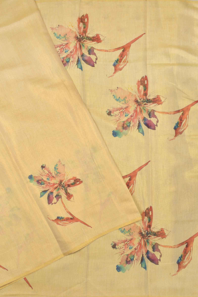 Light Sandal Semi Linen Lily Digital Print Saree