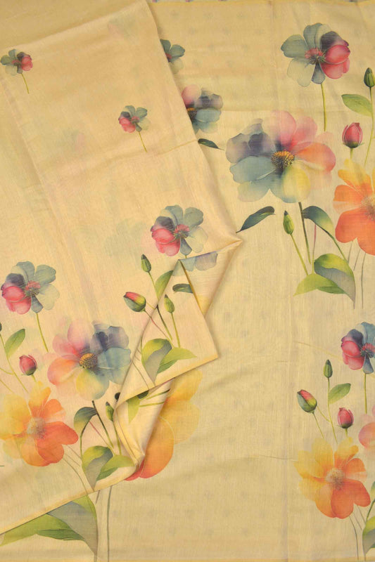 Light Sandal Semi Linen Summer Garden Digital Print Saree