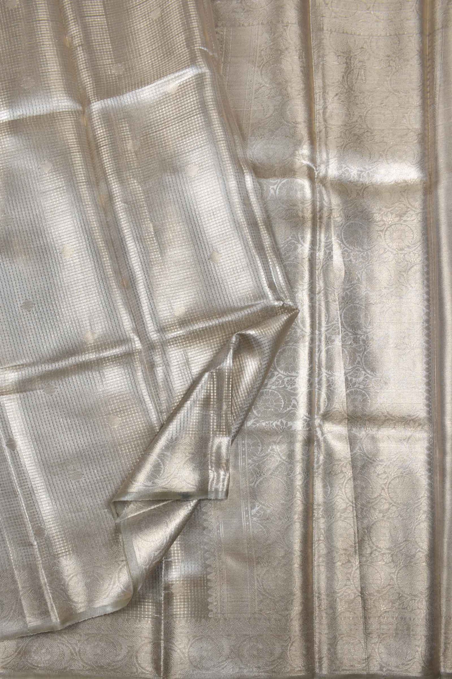 Grey Tissue Mini Checks with Butta Saree