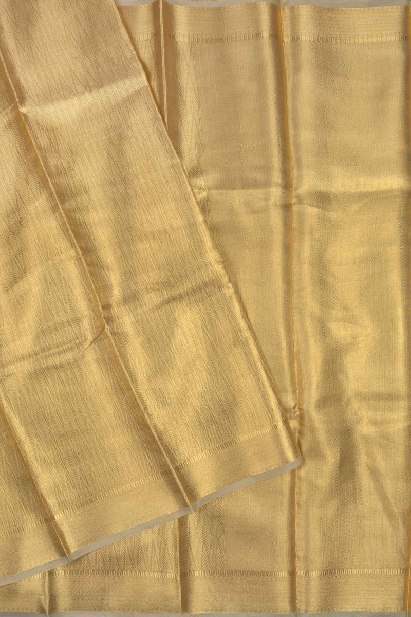 Golden Tissue Conifer Leaves Golden Zari Border Saree