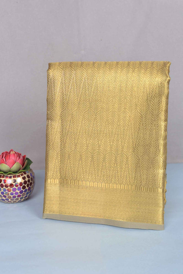 Golden Tissue Conifer Leaves Golden Zari Border Saree