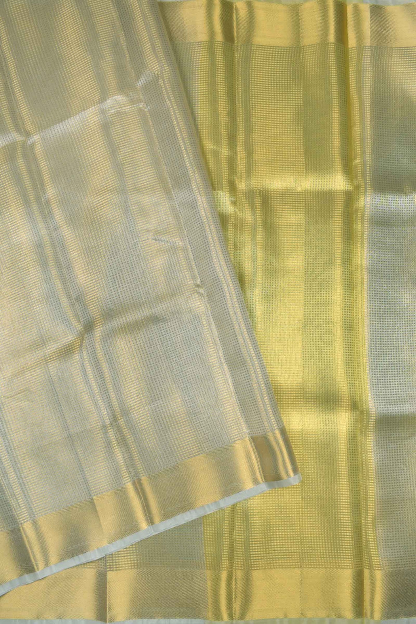 Light Grey Tissue Mini Checks Zari Border Saree