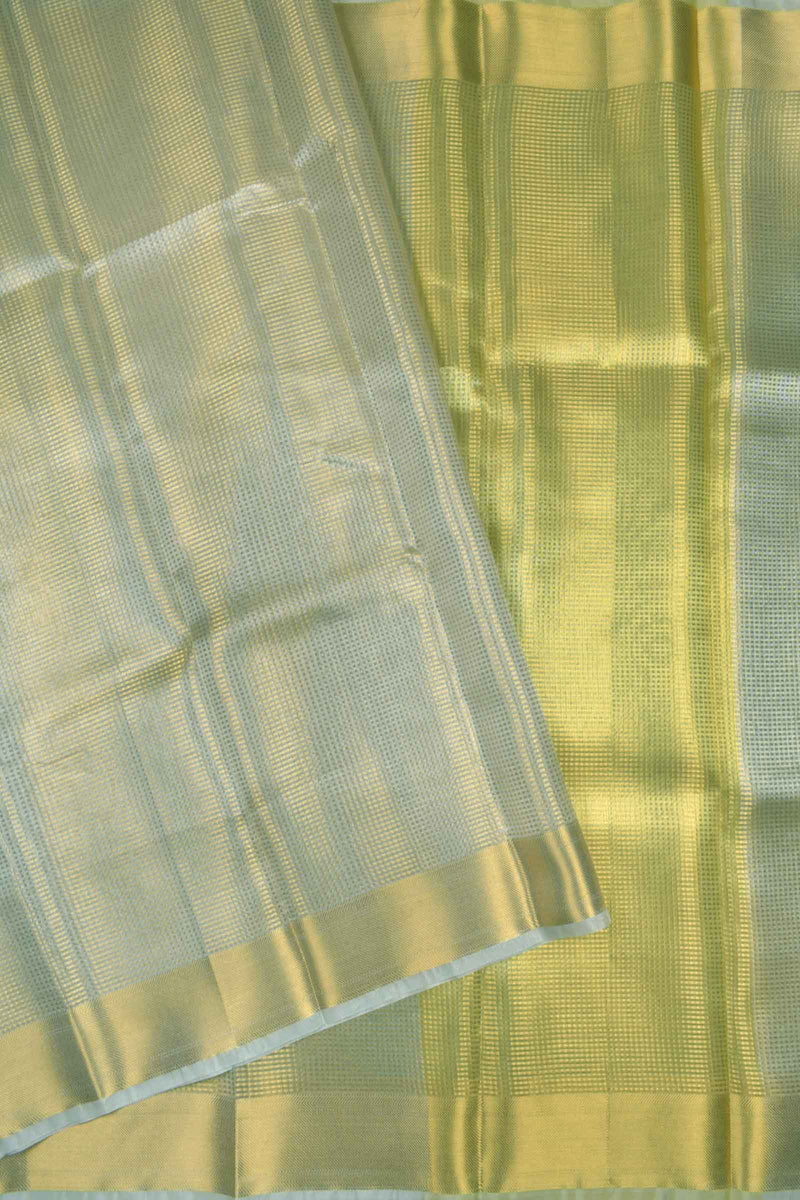 Golden Grey Tissue Mini Self Checks Saree