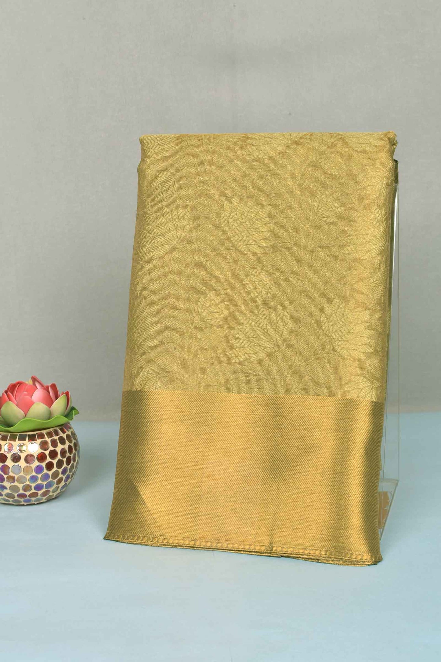 Golden Mustard Tissue Fancy Floral Design Zari Border Saree