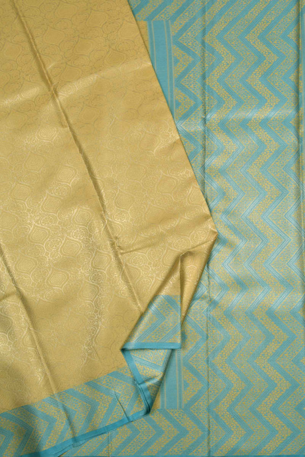 Golden Sandal Tissue Blue Border Celebrity Inspired Saree