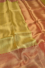 Golden Yellow Tissue Fancy Zari Lines Red Zari Border Saree