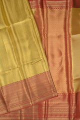 Golden Yellow Tissue Fancy Zari Lines Red Zari Border Saree