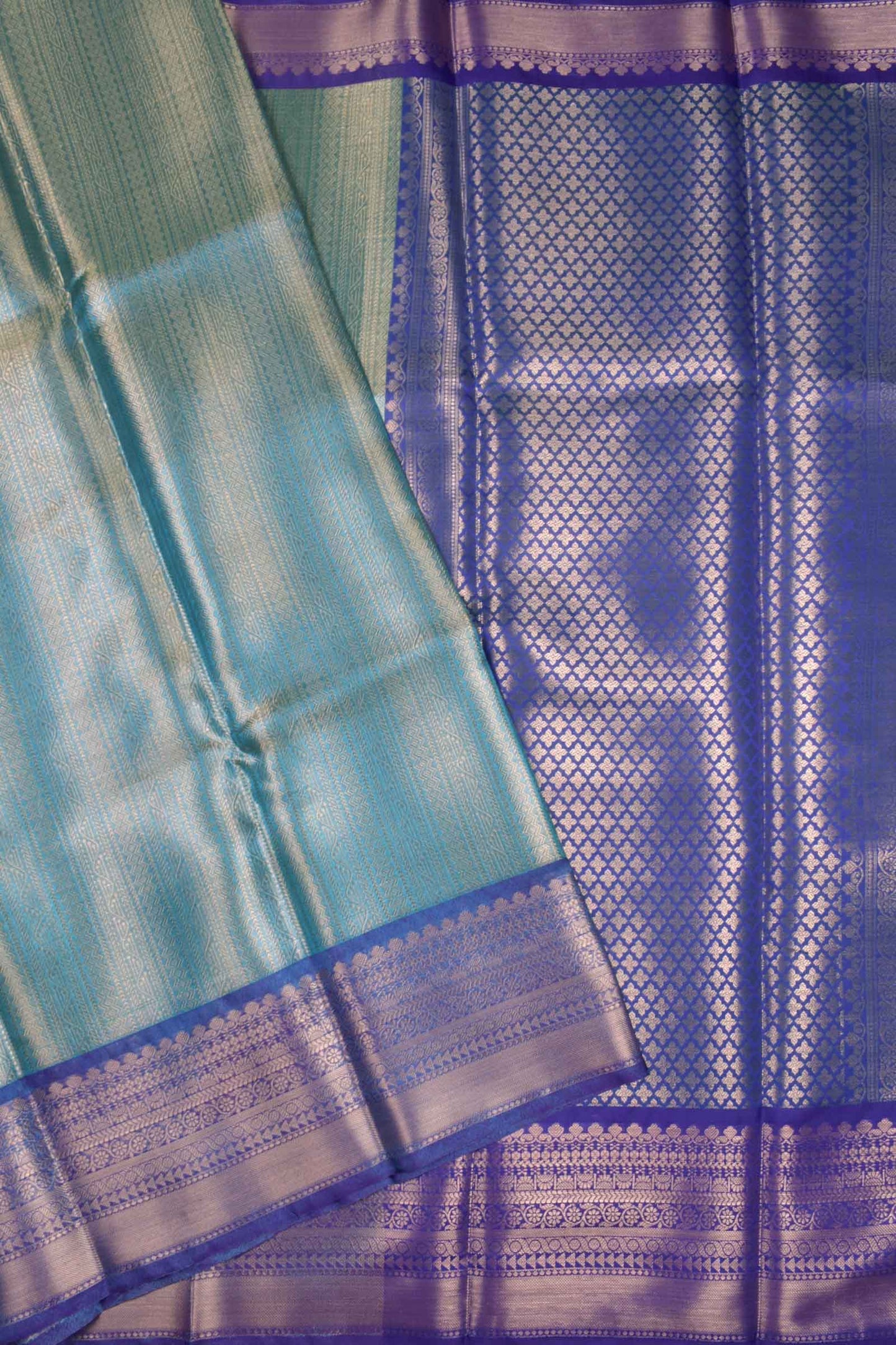 Blue Tissue  Vertical Lines Contrast Navy Blue Zari Border Saree