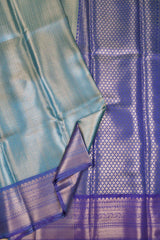 Blue Tissue  Vertical Lines Contrast Navy Blue Zari Border Saree