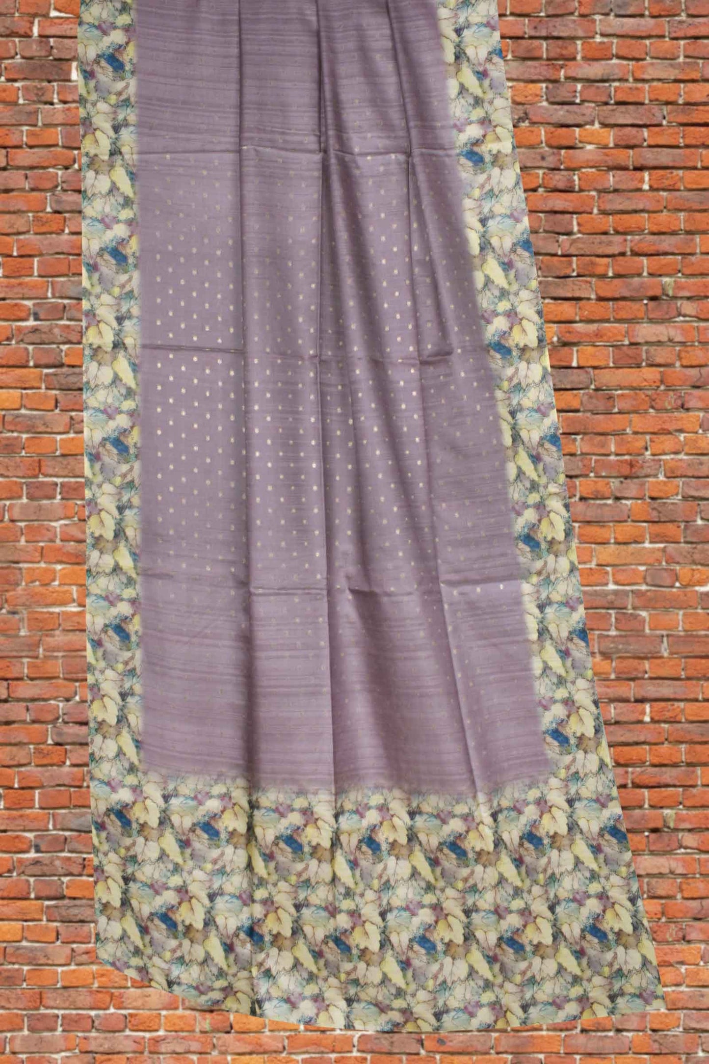 Light Violet Semi Tussar Fancy Zari Dots Butta Floral Pallu Saree