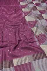 Plum Purple Semi Tussar Zari Dots Butta Fancy Pallu Saree