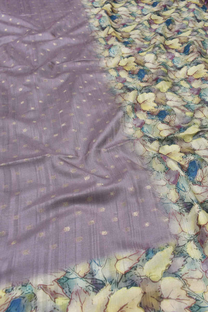 Light Violet Semi Tussar Fancy Zari Dots Butta Floral Pallu Saree