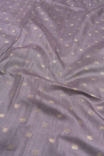 Light Violet Semi Tussar Fancy Zari Dots Butta Floral Pallu Saree