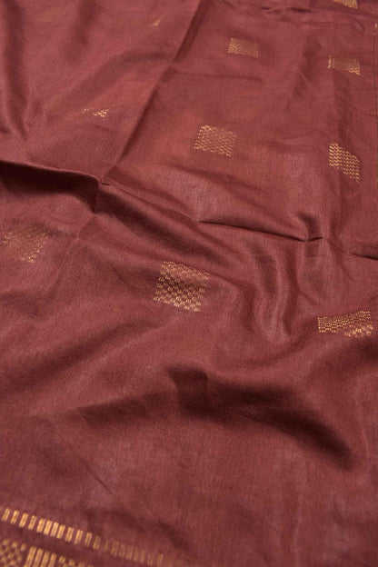 Brown Bengal Cotton Fancy Butta Elephant Applique Pallu Saree