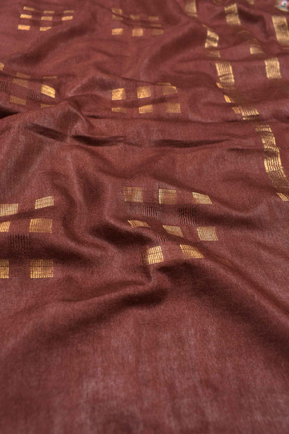 Brown Bengal Cotton Fancy Butta Peacock Applique Pallu Saree