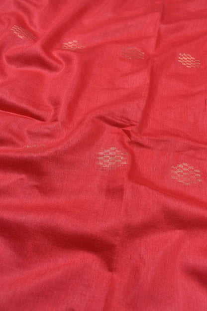 Deep Red Bengal Cotton Fancy Butta Peacock Applique Pallu Saree