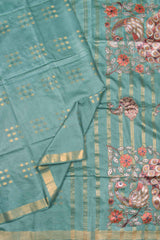 Green Bengal Cotton Fancy Butta Peacock Applique Pallu Saree