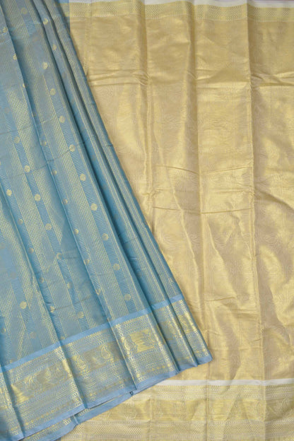 Golden Grey Semi Silk Mini Checks Butta Golden Pallu Border Saree