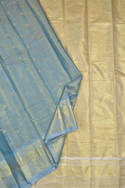 Golden Grey Semi Silk Mini Checks Butta Golden Pallu Border Saree