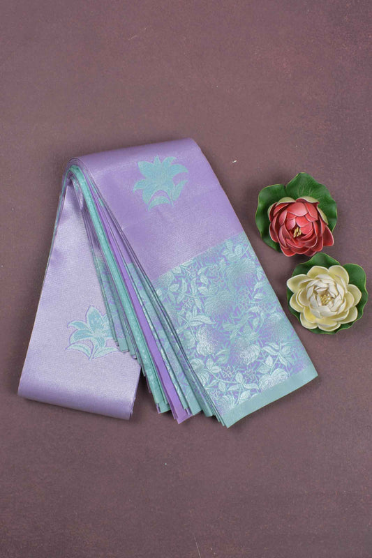 Light Violet Semi Silk Flowers Butta Floral Flowers Pallu Saree