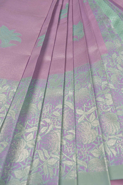 Light Violet Semi Silk Flowers Butta Floral Flowers Pallu Saree