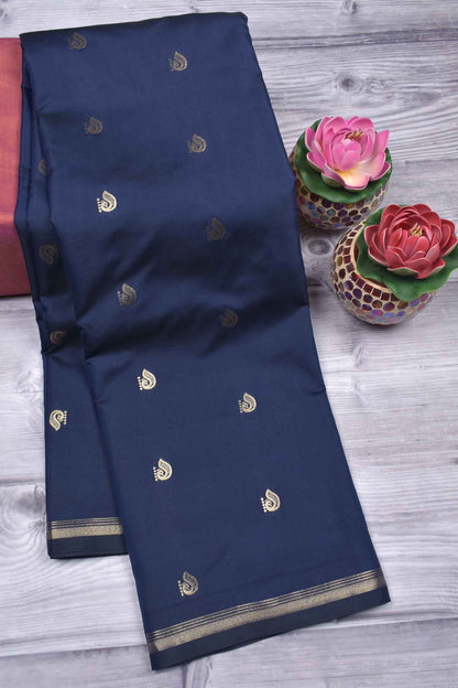 Denim Blue Body Mango Butta Contrast Pallu Semi Soft Silk Saree