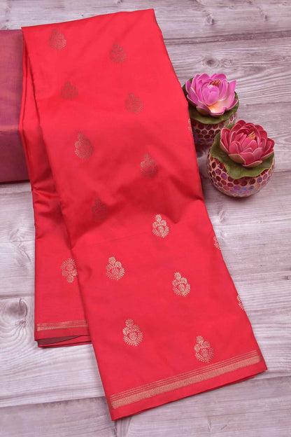 Cardinal Red Body Flowers Butta Contrast Pallu Semi Soft Silk Saree