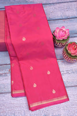 Hot Pink Semi Soft Silk Mini Peacock Butta Contrast Pallu Saree