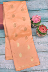 Peach Semi Soft Silk Paisely Butta Pencil Border Contrast Blouse Saree