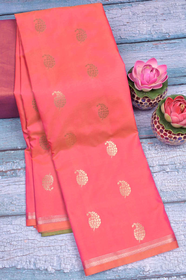 Pink Semi Soft Silk Mango Butta Contrast Pallu Saree