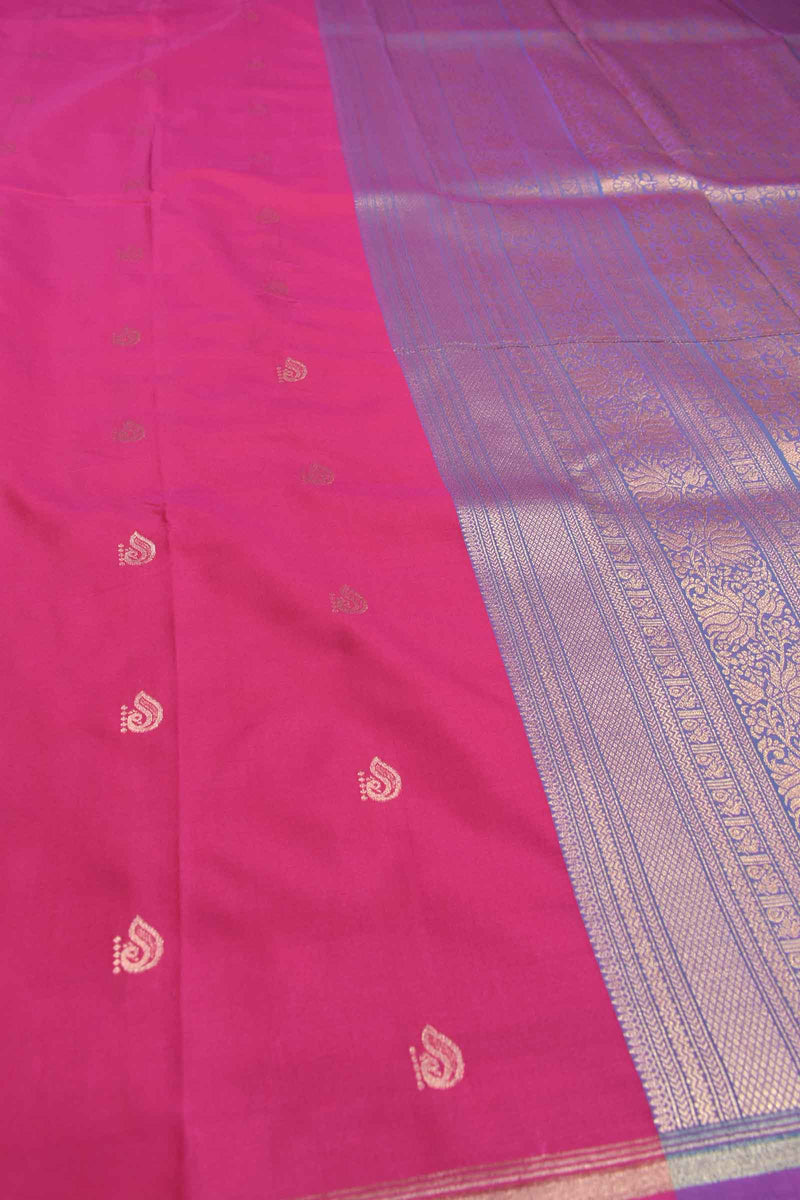 Hot Pink Semi Soft Silk Mini Peacock Butta Contrast Pallu Saree