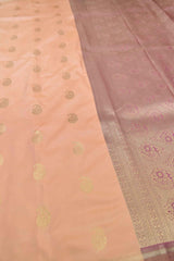 Peach Semi Soft Silk Paisely Butta Pencil Border Contrast Blouse Saree