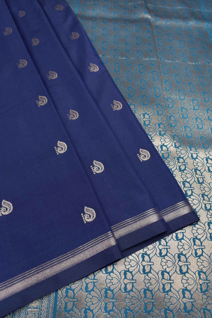 Denim Blue Body Mango Butta Contrast Pallu Semi Soft Silk Saree