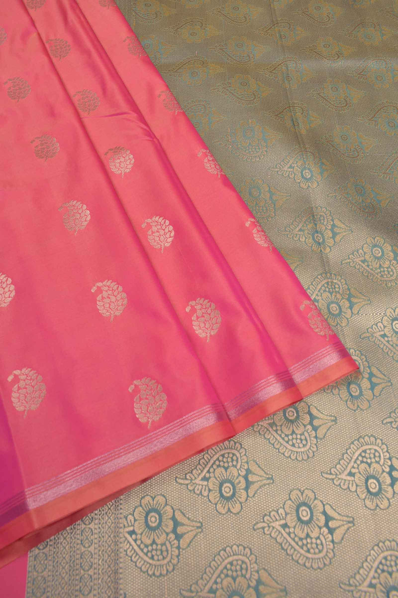 Pink Semi Soft Silk Mango Butta Contrast Pallu Saree