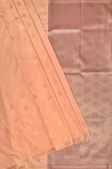 Peach Semi Soft Silk Paisely Butta Pencil Border Contrast Blouse Saree