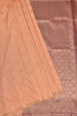 Peach Semi Soft Silk Traditional Butta Pencil Border Contrast Blouse Saree