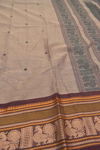 Light Brown Chettinad Pure Cotton Annam Border Annam Pallu Saree