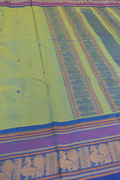 Light Green Chettinad Pure Cotton Contrast Annam Border Annam Pallu Saree