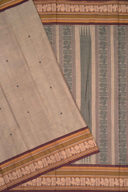 Light Brown Chettinad Pure Cotton Annam Border Annam Pallu Saree