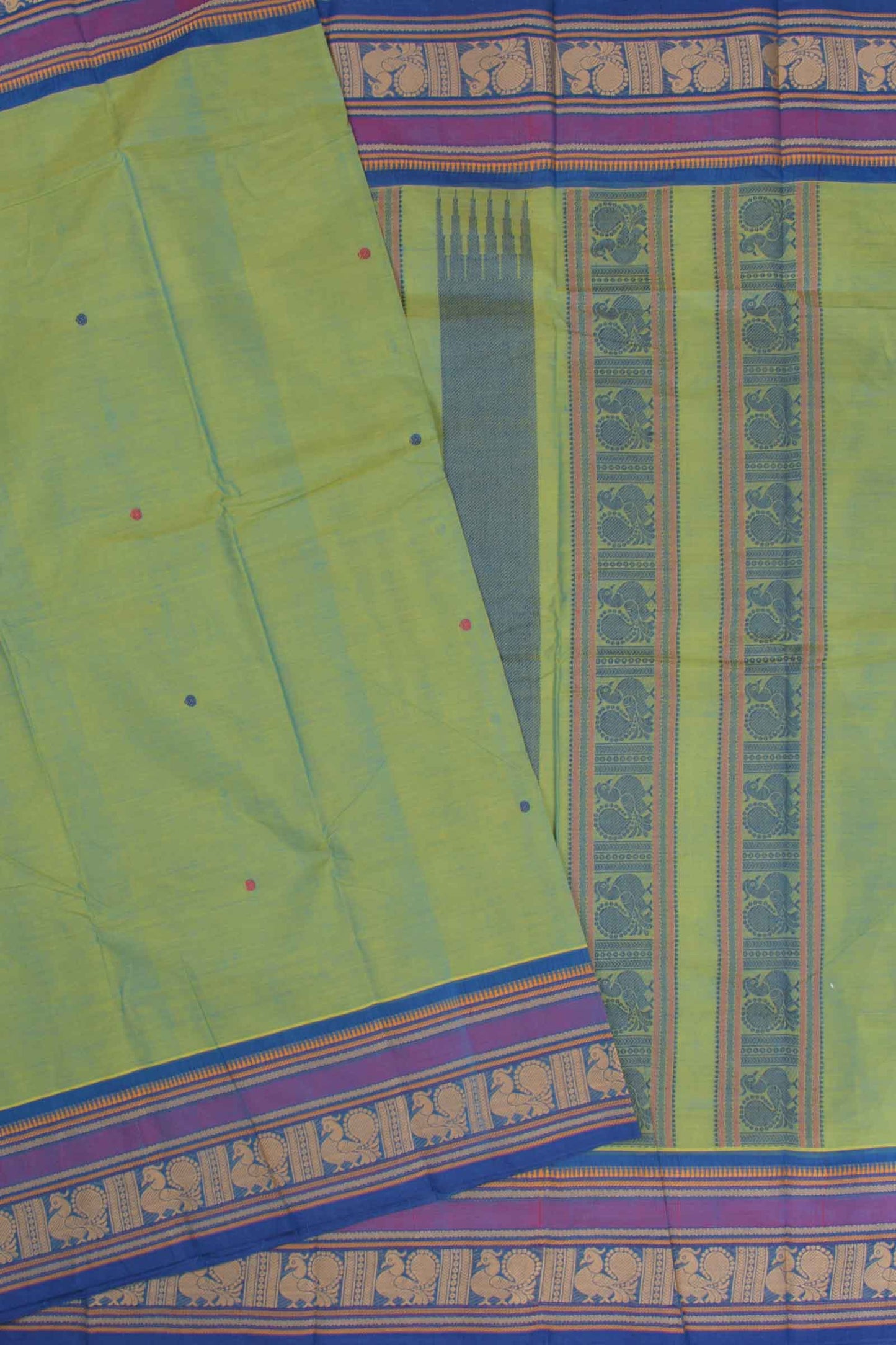 Light Green Chettinad Pure Cotton Contrast Annam Border Annam Pallu Saree